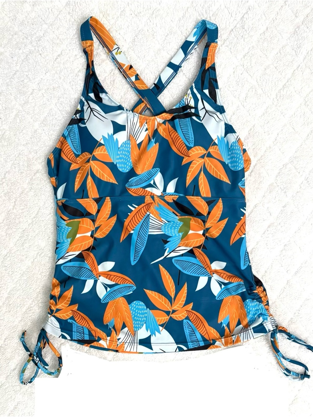 Teal Floral Cross Back Tankini Top